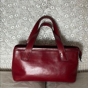 Vintage Fossil deep Red Leather satchel Handbag purse zippered / inside pockets